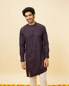 Manyavar Men Royal Blue Angrakha Style Bel Buti Printed Kurta Set