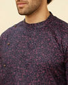 Manyavar Men Royal Blue Angrakha Style Bel Buti Printed Kurta Set