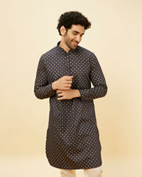 Manyavar Men Blueberry Blue Floral Buta Printed Kurta Set