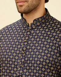 Manyavar Men Blueberry Blue Floral Buta Printed Kurta Set