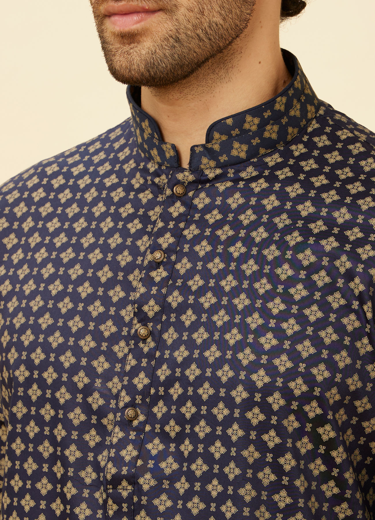 Manyavar Men Blueberry Blue Floral Buta Printed Kurta Set