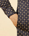 Manyavar Men Blueberry Blue Floral Buta Printed Kurta Set