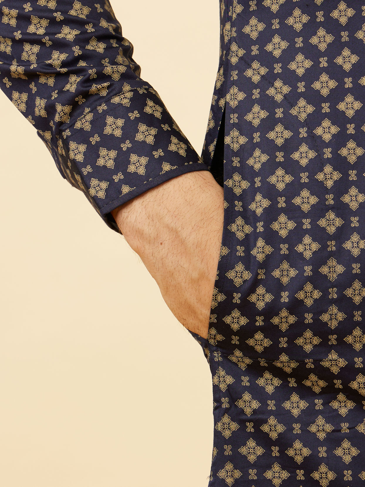 Manyavar Men Blueberry Blue Floral Buta Printed Kurta Set