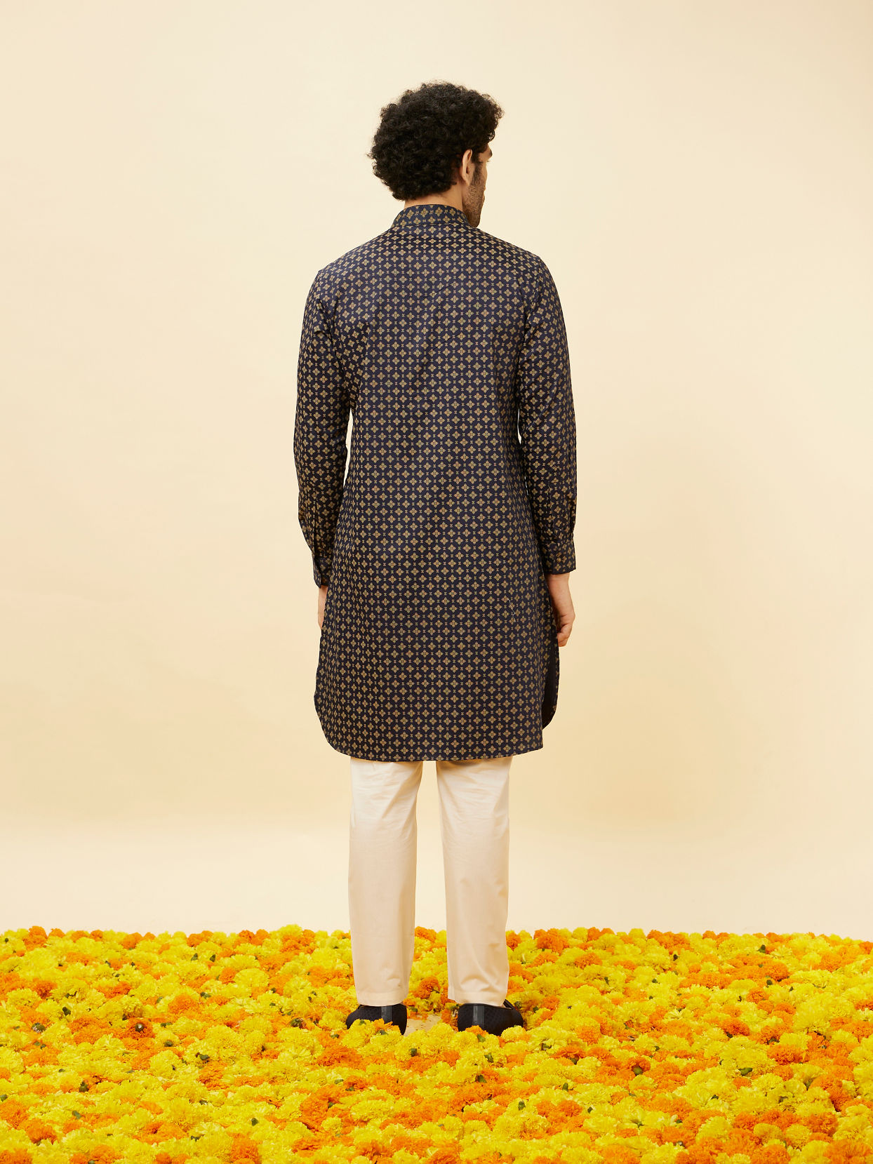 Manyavar Men Blueberry Blue Floral Buta Printed Kurta Set