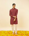 Manyavar Men Marsala Red Diamond Printed Kurta Set