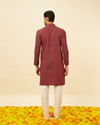 Manyavar Men Marsala Red Diamond Printed Kurta Set
