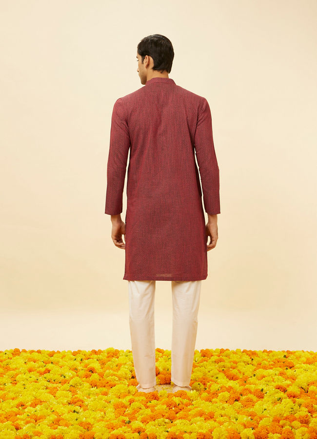 Manyavar Men Marsala Red Diamond Printed Kurta Set
