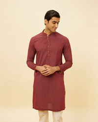 Manyavar Men Marsala Red Diamond Printed Kurta Set