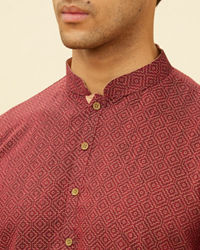 Manyavar Men Marsala Red Diamond Printed Kurta Set