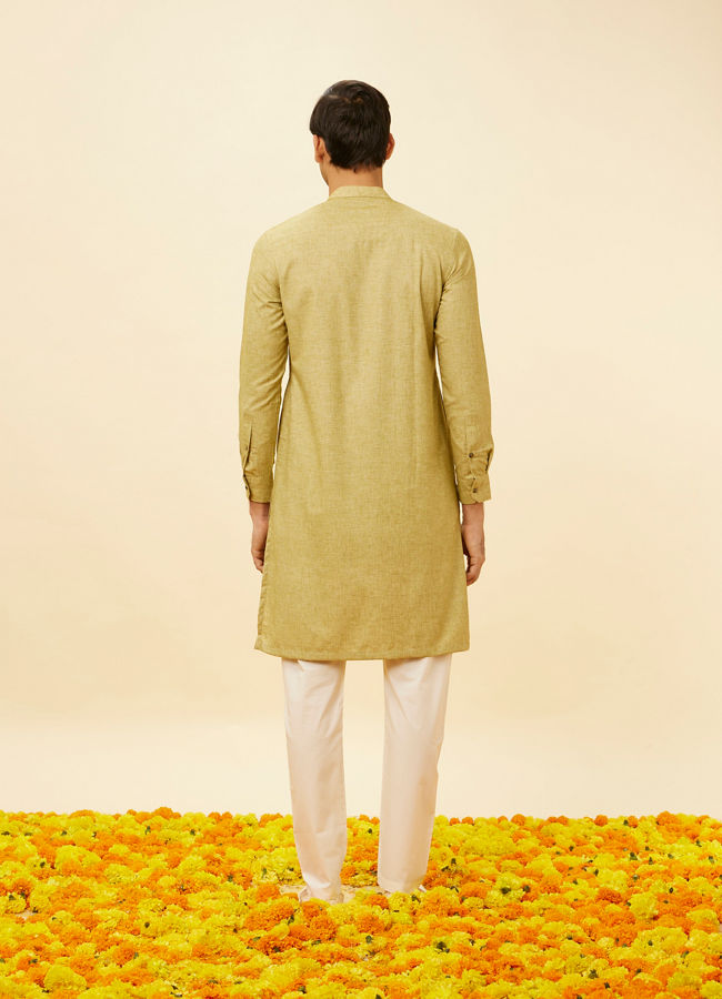 alt message - Manyavar Men Sage Green Angrakha Style Kurta Set image number 5