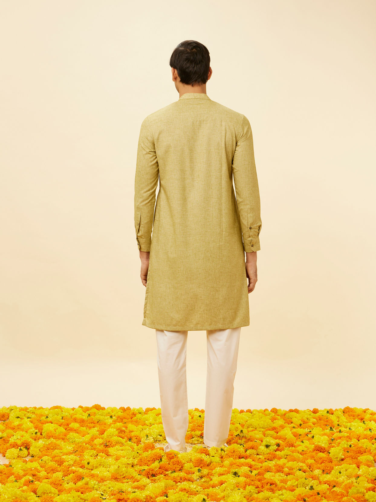 alt message - Manyavar Men Sage Green Angrakha Style Kurta Set image number 5