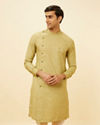 alt message - Manyavar Men Sage Green Angrakha Style Kurta Set image number 0