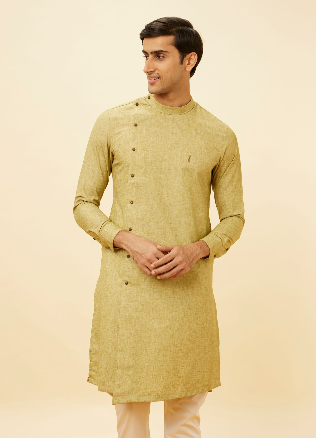 Manyavar Men Sage Green Angrakha Style Kurta Set