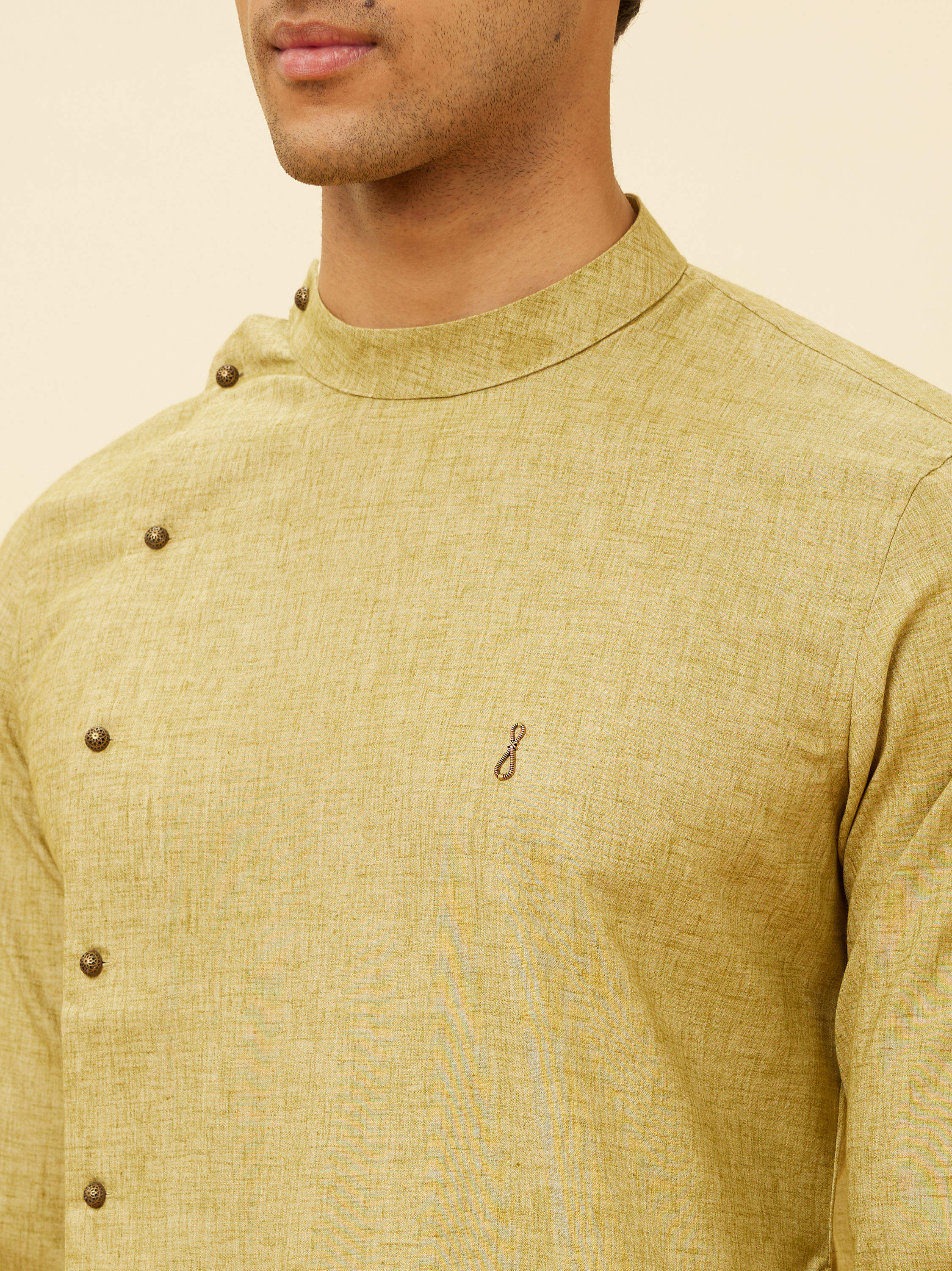 Manyavar Men Sage Green Angrakha Style Kurta Set