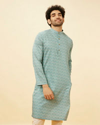 Manyavar Men Teal Blue Imperial Printed Kurta Set