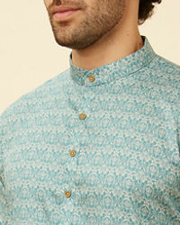 Manyavar Men Teal Blue Imperial Printed Kurta Set