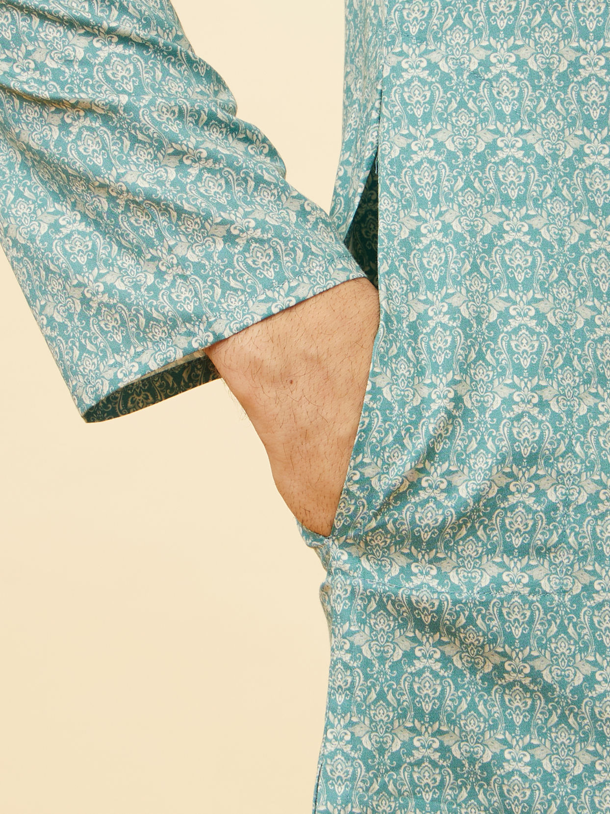 Manyavar Men Teal Blue Imperial Printed Kurta Set