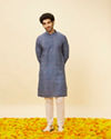Manyavar Men Violet Blue Abstract Printed Kurta Set