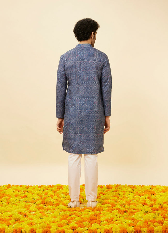 Manyavar Men Violet Blue Abstract Printed Kurta Set