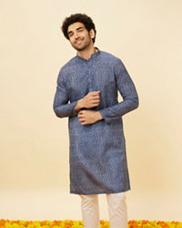 Manyavar Men Violet Blue Abstract Printed Kurta Set
