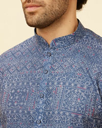 Manyavar Men Violet Blue Abstract Printed Kurta Set