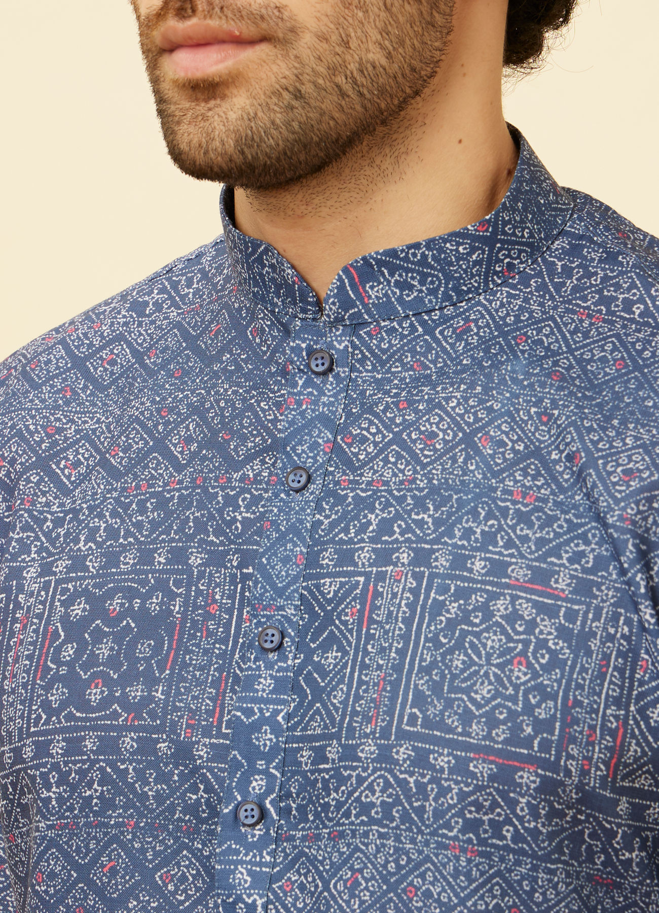 Manyavar Men Violet Blue Abstract Printed Kurta Set