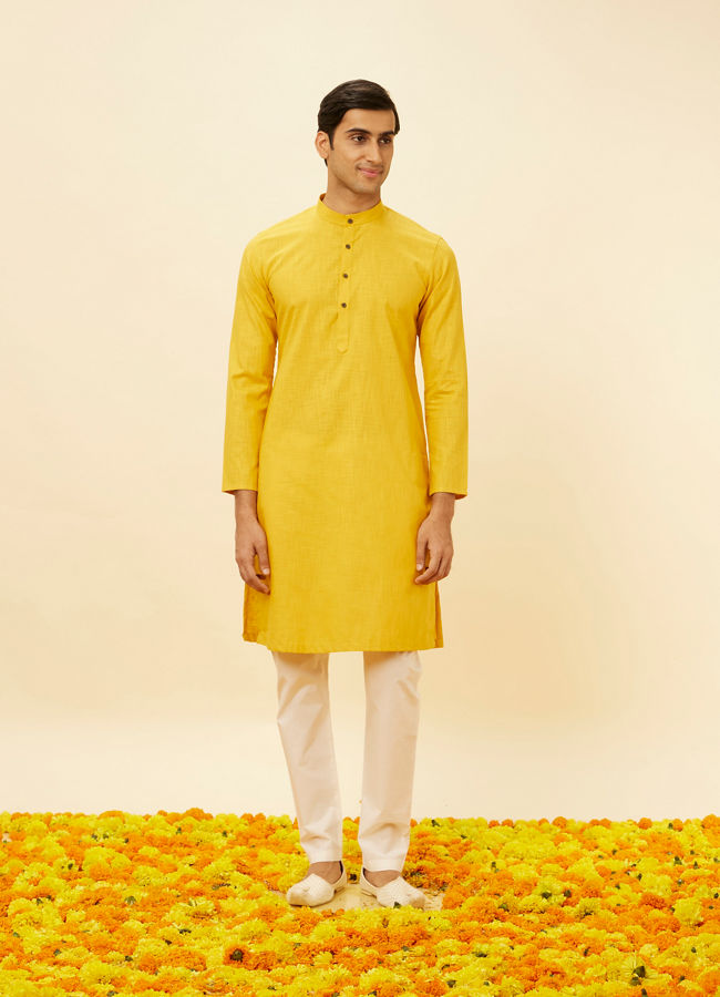 Manyavar Men Mustard Yellow Classic Kurta Set