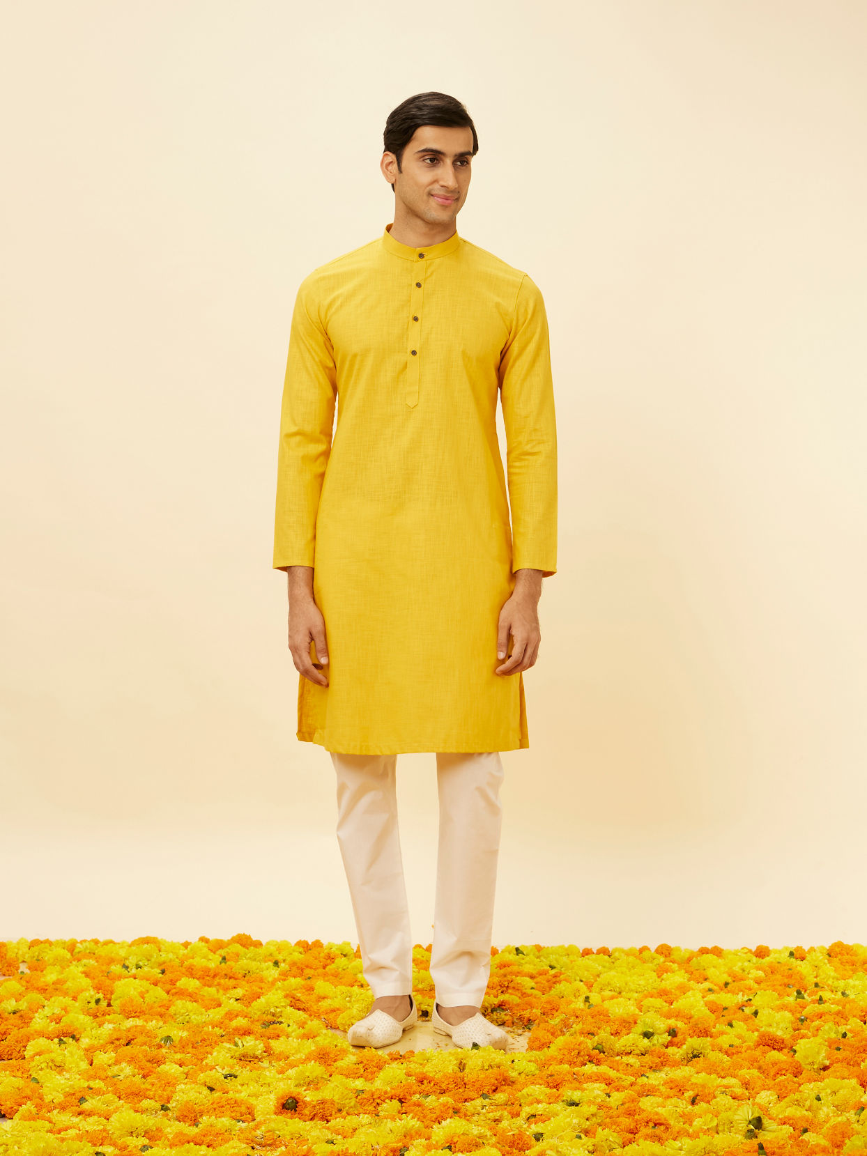 Manyavar Men Mustard Yellow Classic Kurta Set