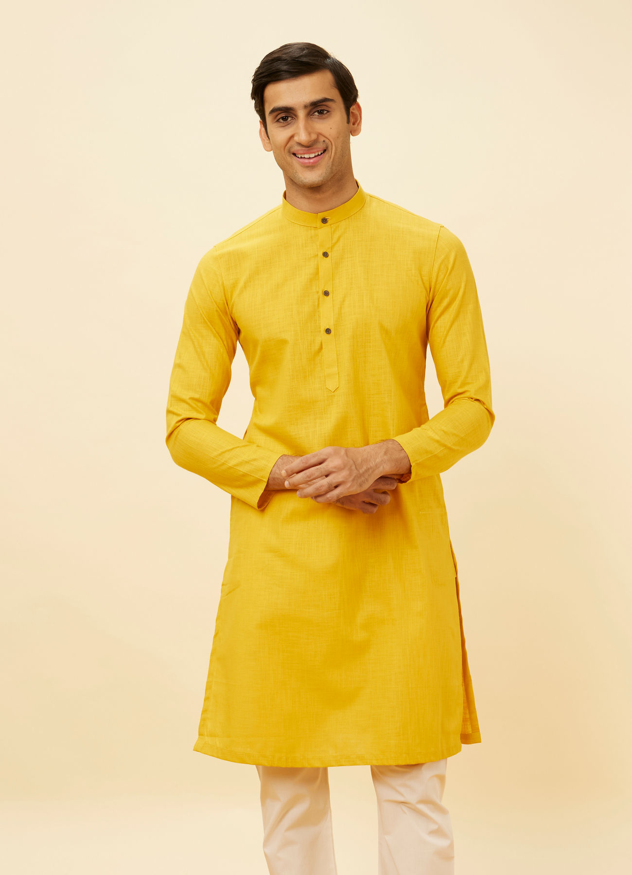 Manyavar Men Mustard Yellow Classic Kurta Set