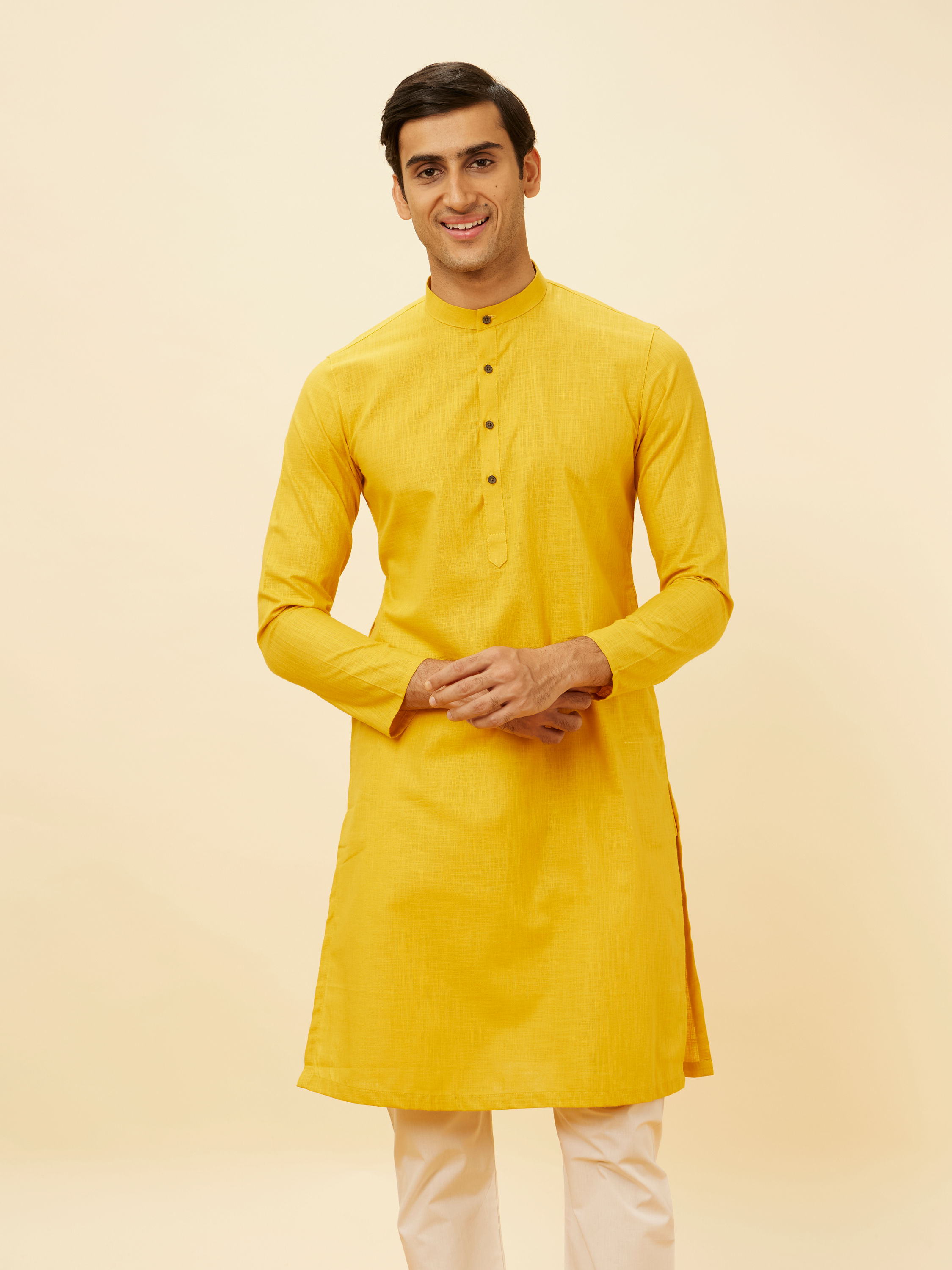 Manyavar Men Mustard Yellow Classic Kurta Set