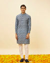 Manyavar Men Royal Blue Shankh Motif Printed Kurta Set