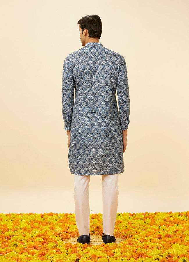 Manyavar Men Royal Blue Shankh Motif Printed Kurta Set