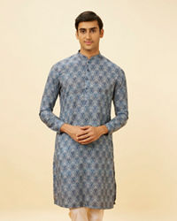 Manyavar Men Royal Blue Shankh Motif Printed Kurta Set