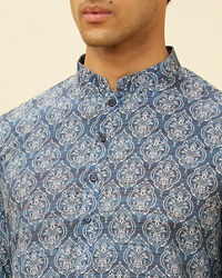 Manyavar Men Royal Blue Shankh Motif Printed Kurta Set