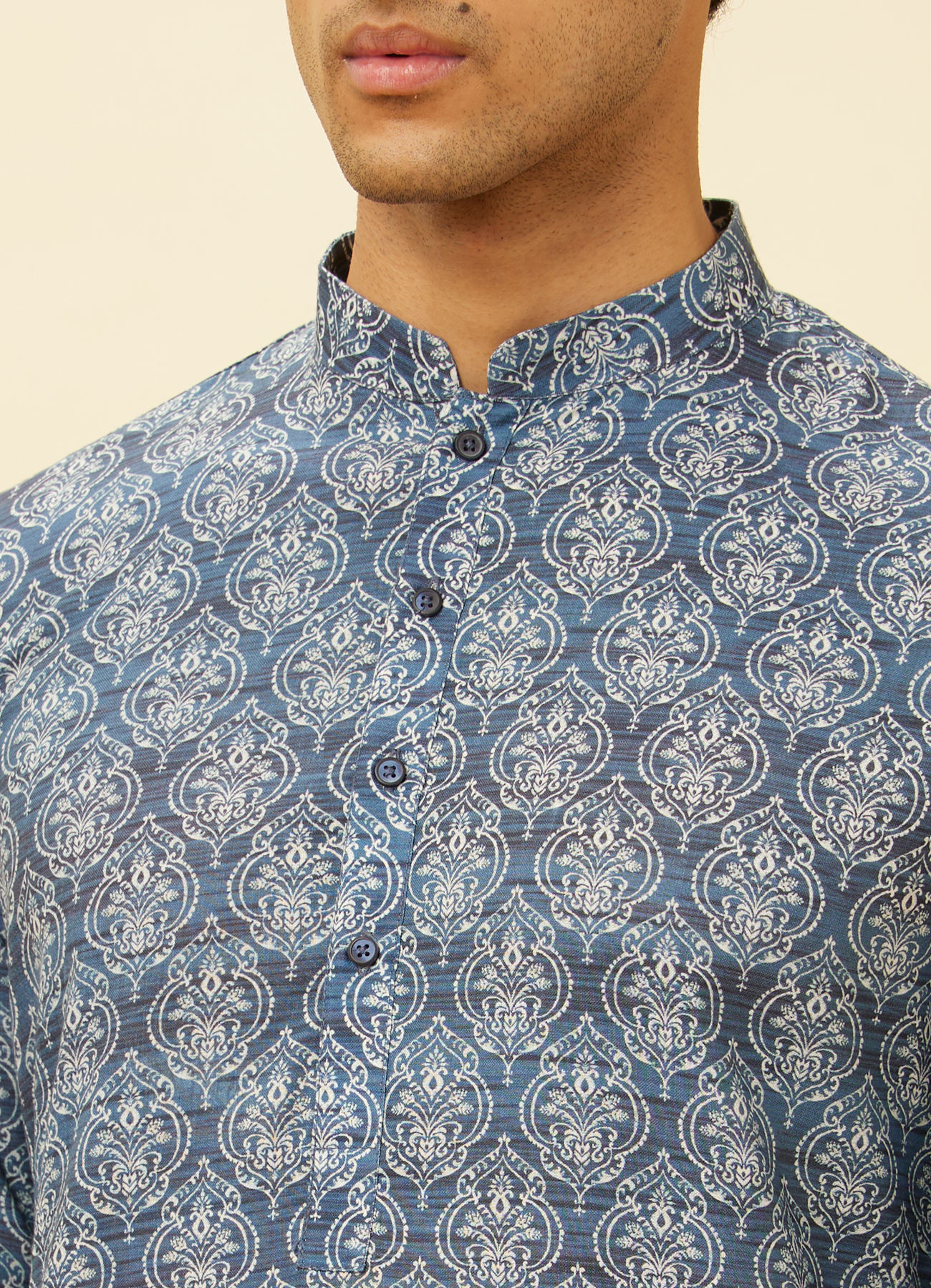 Manyavar Men Royal Blue Shankh Motif Printed Kurta Set