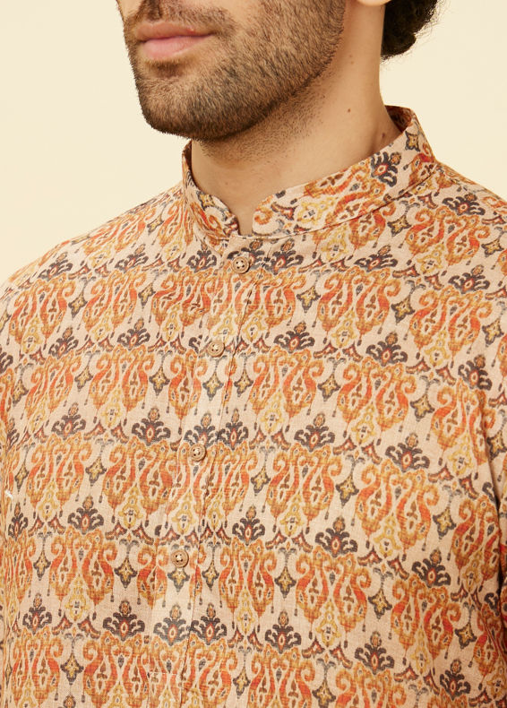 Manyavar Men Rust Batik Inspired Printed Kurta Set