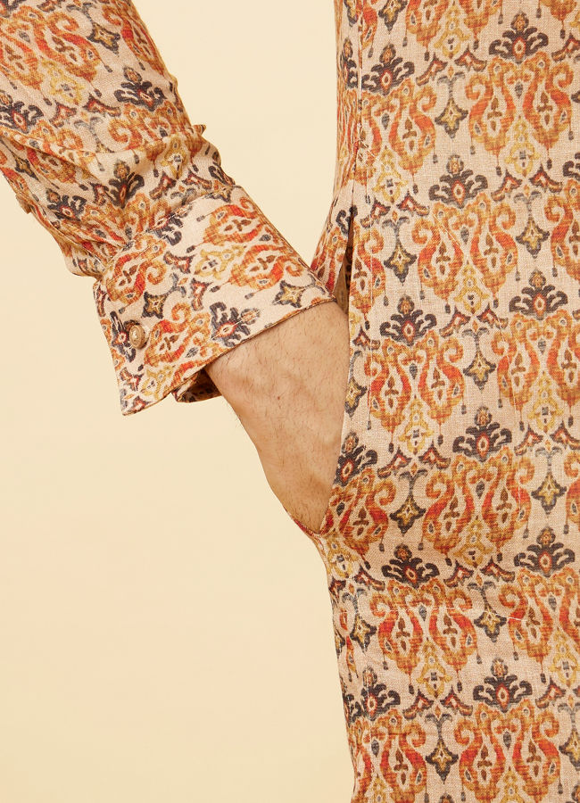 Manyavar Men Rust Batik Inspired Printed Kurta Set