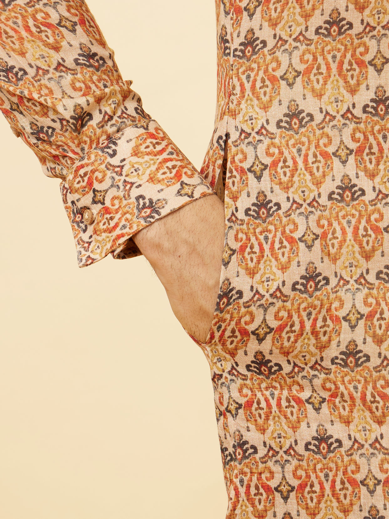 Manyavar Men Rust Batik Inspired Printed Kurta Set
