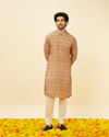 alt message - Manyavar Men Rust Batik Inspired Printed Kurta Set image number 2