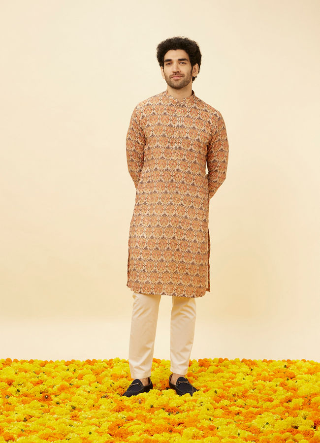 Manyavar Men Rust Batik Inspired Printed Kurta Set