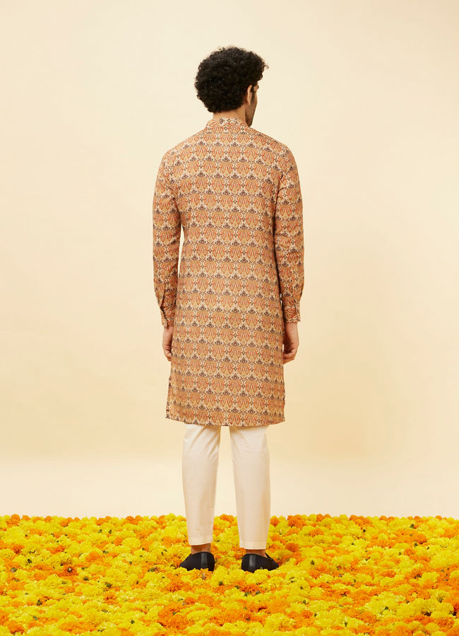 Manyavar Men Rust Batik Inspired Printed Kurta Set