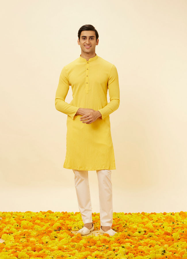 alt message - Manyavar Men Lemon Yellow Classic Kurta Set image number 2