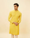 alt message - Manyavar Men Lemon Yellow Classic Kurta Set image number 0