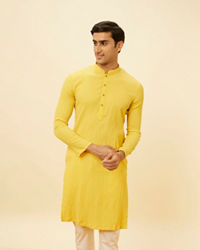 Manyavar Men Lemon Yellow Classic Kurta Set