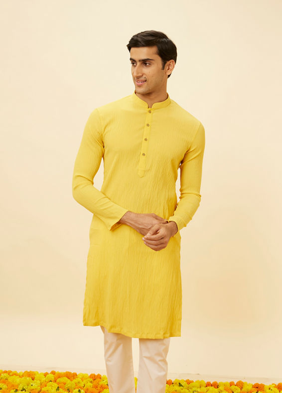 Manyavar Men Lemon Yellow Classic Kurta Set