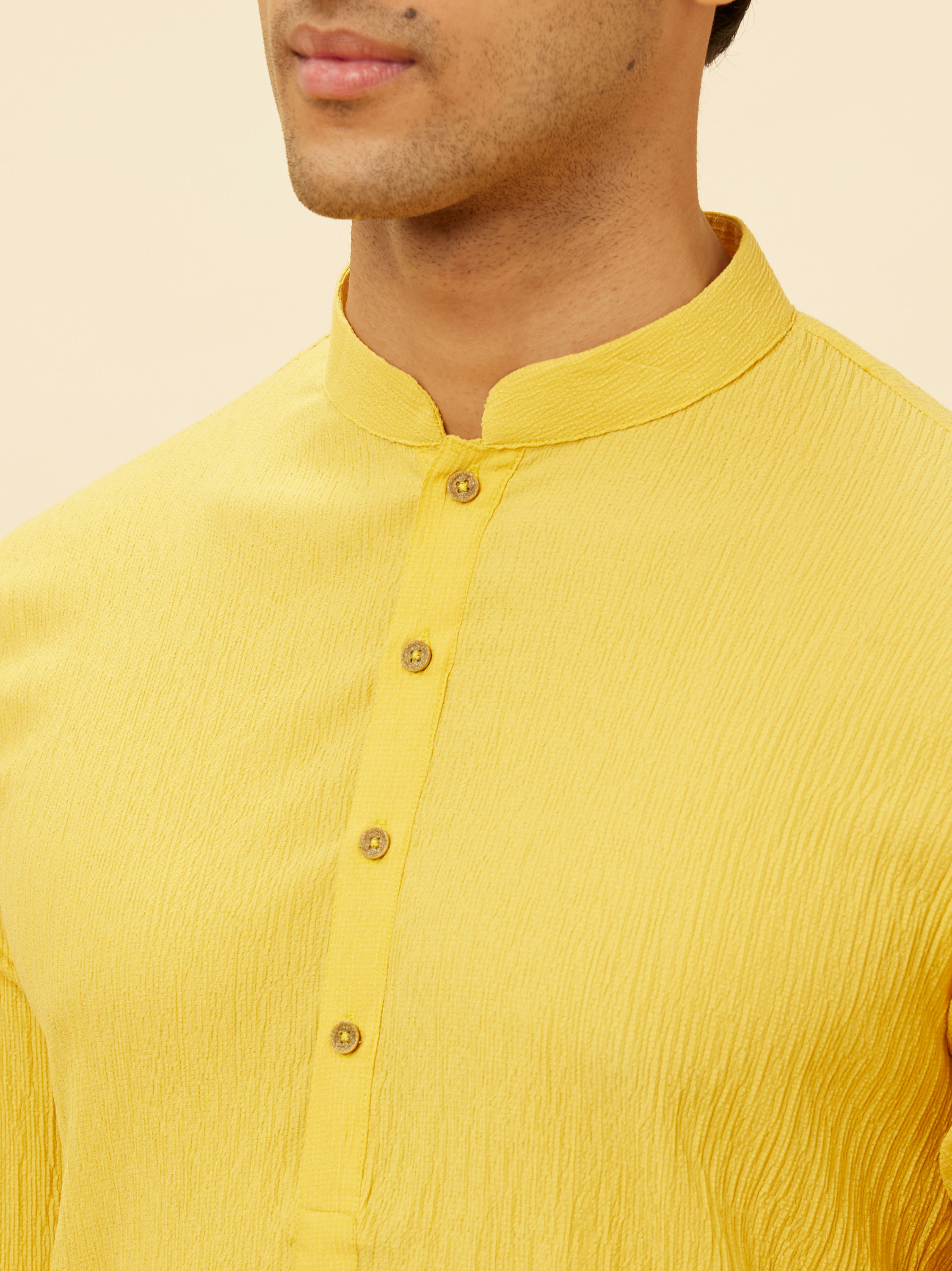 Manyavar Men Lemon Yellow Classic Kurta Set