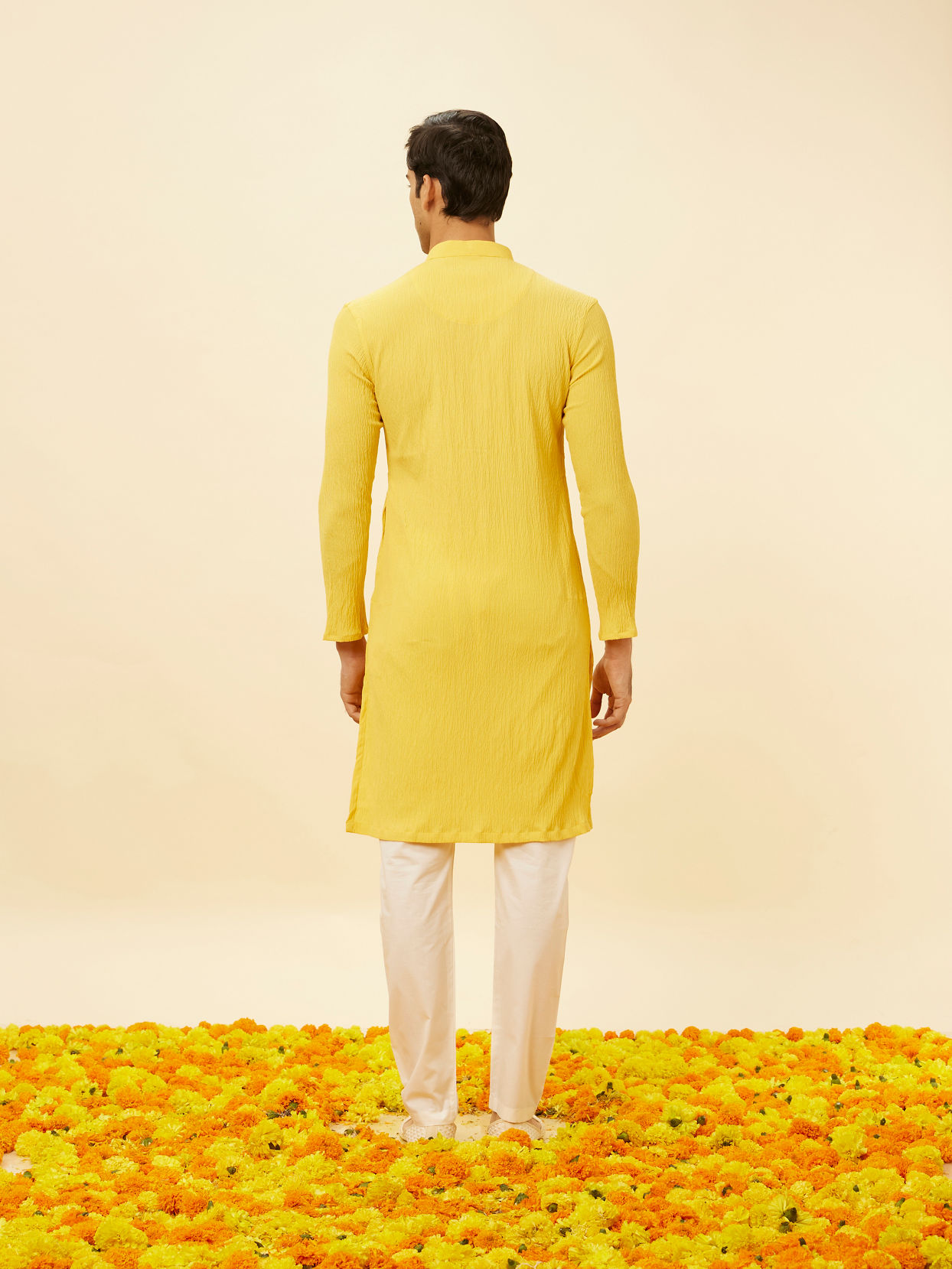 Manyavar Men Lemon Yellow Classic Kurta Set