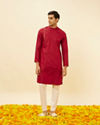 Manyavar Men Chili Pepper Red Angrakha Kurta Set