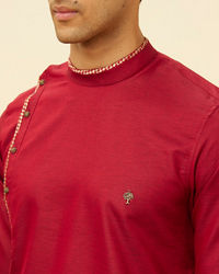 Manyavar Men Chili Pepper Red Angrakha Kurta Set