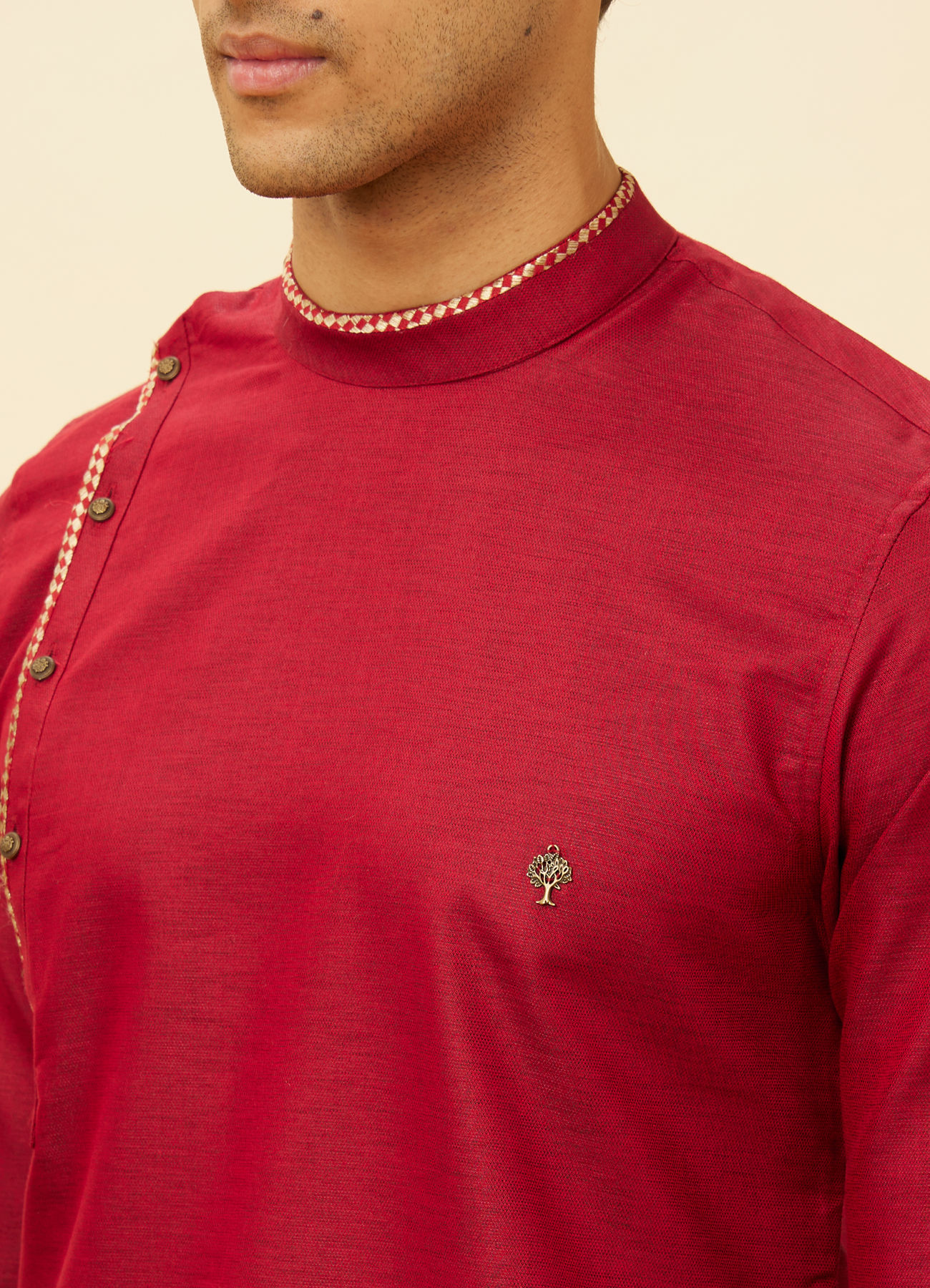 Manyavar Men Chili Pepper Red Angrakha Kurta Set